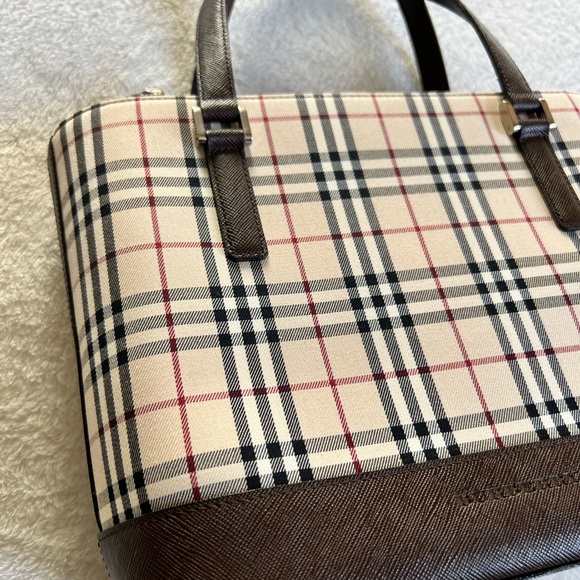 BURBERRY NOVA CHECK TOTE CANVAS FABRIC/LEATHER BEIGE EUC - Picture 4 of 14